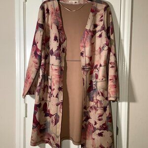 Solitaire Anthropologie Faux Suede Floral Long Duster Jacket